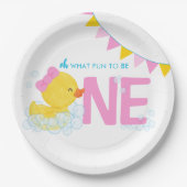 Meisje Waterverf Rubber Duck ONE 1e Verjaardag Papieren Bordje (Voorkant)