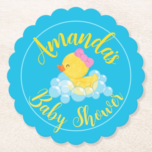 Meisje Waterverf Rubber Duck Party Papier Onderzet Kartonnen Onderzetters (Voorkant)