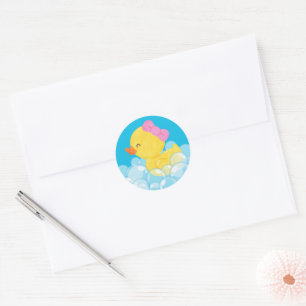 Meisje Waterverf Rubber Eend Ronde Stickers