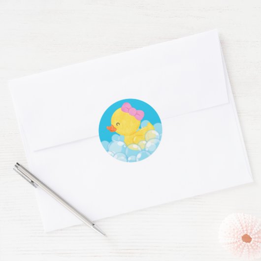 Meisje Waterverf Rubber Eend Ronde Stickers (Envelop)