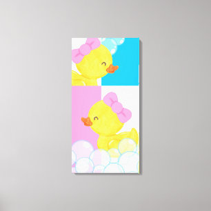 Meisje Waterverf Rubber Eendje Adoreerbaar Groot Canvas Afdruk
