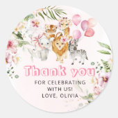 Meisje waterverf safari verjaardagsfeestje ronde sticker (Voorkant)