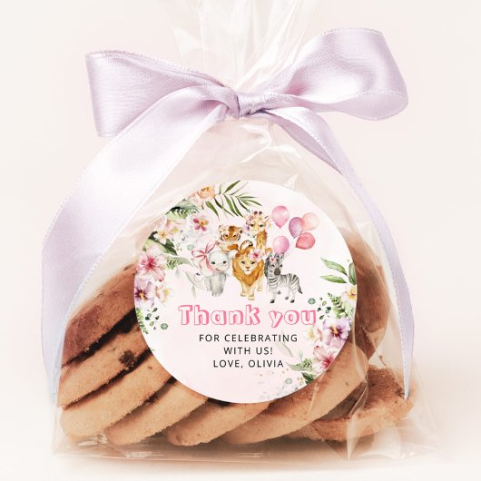 Meisje waterverf safari verjaardagsfeestje ronde sticker