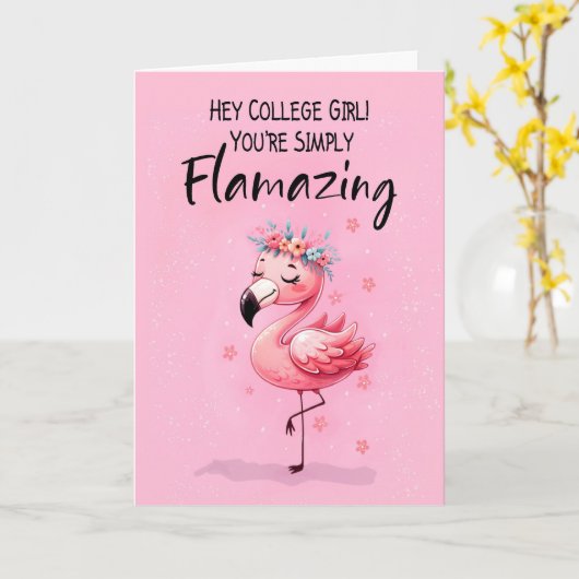 Meisje weg op school Gezegde Hi Fabulous Flamingo Kaart (Gele Bloem)