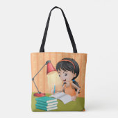 Meisje werkt op een bureau Canvas tas (Achterkant)