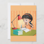 Meisje werkt op een bureau kaart (Voorkant)