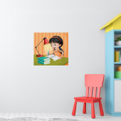 Meisje werkt op een bureau poster