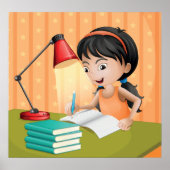 Meisje werkt op een bureau poster (Voorkant)