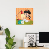 Meisje werkt op een bureau poster (Thuiskantoor)