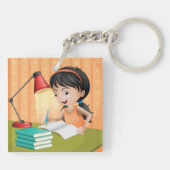 Meisje werkt op een bureau Sleutelhanger (Achterkant)