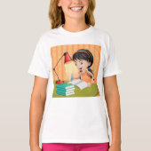 Meisje werkt op een bureau t-shirt (Voorkant)