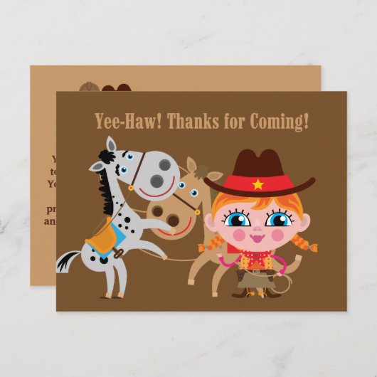 Meisje Western Wild West Verjaardag Dank u Briefka Briefkaart (Voorkant / Achterkant)