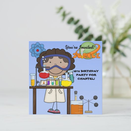 Meisje Wetenschap Verjaardagsfeestuitnodiging Kaart (Staand voorkant)