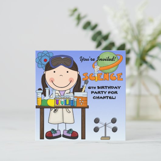 Meisje Wetenschap Verjaardagsfeestuitnodiging Kaart (Staand voorkant)