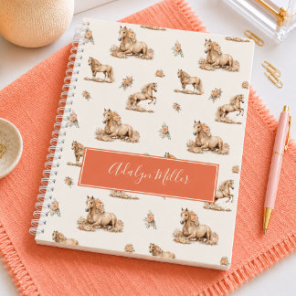 Meisje Whimsical Perzik Roos Paard Patroon Notitieboek