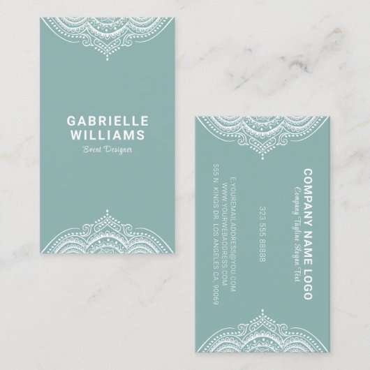  meisje White Lijst op Sage-Green Visitekaartje (Voorkant / Achterkant)