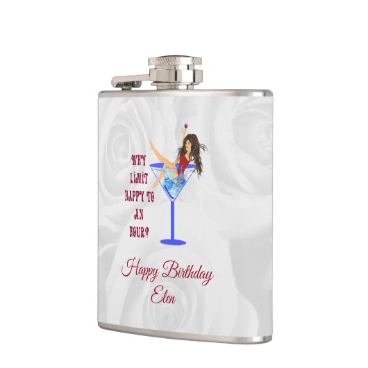 Meisje wijn en glas heupfles (Links)