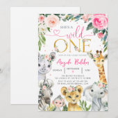 Meisje Wild Een Oerwoud Dieren Uitnodiging (Voorkant / Achterkant)