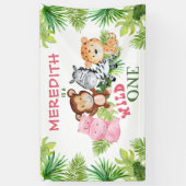 Meisje Wild Een Oerwoud Safari 1e Verjaardag Spandoek (Verticaal)