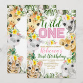 Meisje Wild Een Verjaardag Oerwoud Dieren 1e Verja Kaart (Voorkant / Achterkant)