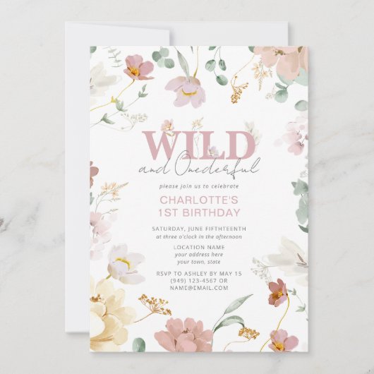 Meisje Wild en Onederful Wildflower Eerste Verjaar Kaart (Voorkant)