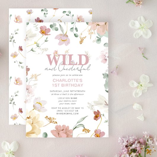 Meisje Wild en Onederful Wildflower Eerste Verjaar Kaart