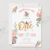 Meisje Wild One Boho Tribal Eerste Verjaardag Uitn Kaart (Voorkant)