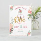 Meisje Wild One Boho Tribal Eerste Verjaardag Uitn Kaart (Staand voorkant)