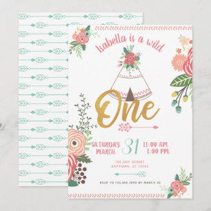 Meisje Wild One Boho Tribal Eerste Verjaardag Uitn Kaart