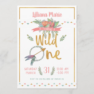 Meisje Wild One Boho Tribal Eerste Verjaardag Uitn Kaart
