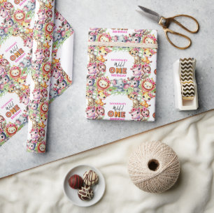 Meisje Wild One Jungle Safari Verjaardag  Cadeaupapier