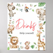 Meisje Wild One Safari Baby shower Drinken Poster (Voorkant)