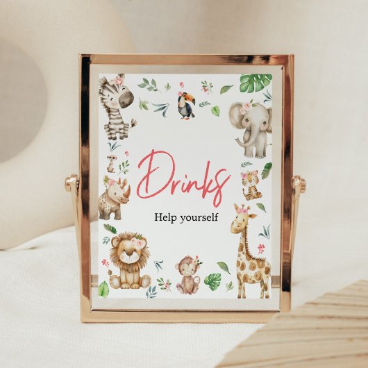 Meisje Wild One Safari Baby shower Drinken Poster