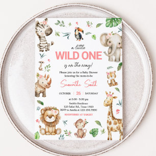 Meisje Wild One Safari Baby shower Kaart