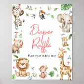 Meisje Wild One Safari Baby shower Luier Raffle Poster (Voorkant)