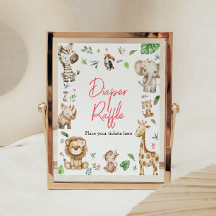 Meisje Wild One Safari Baby shower Luier Raffle Poster