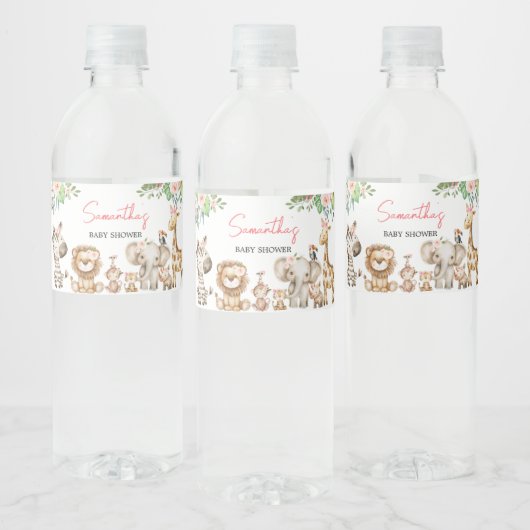 Meisje Wild One Safari Baby shower Waterfles Etiket (Flessen)