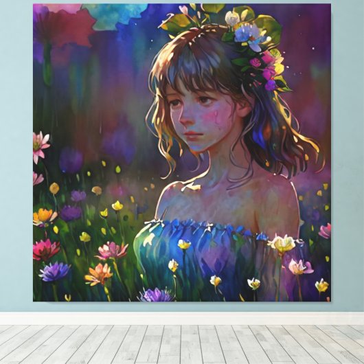 *~ Meisje Wilde Bloemen AP56 Magische Kunst het Sc Canvas Afdruk (Insitu (Houten vloer))