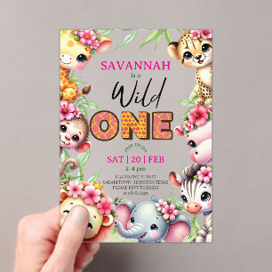 Meisje Wilde Eén Jungle Safari Verjaardagsuitnodig Acryl Uitnodigingen