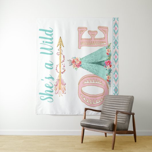 Meisje Wilde Eén Verjaardagsfeest Achtergrond Bann Wandkleed (In situ)