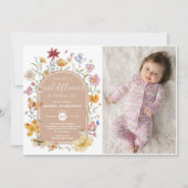 Meisje Wildflower 1e Verjaardag Party Foto Kaart (Voorkant)