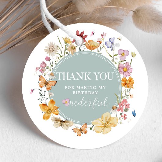 Meisje Wildflower 1e verjaardagsfeestje Bedankjes Labels