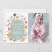 Meisje Wildflower 1e verjaardagsfeestje Bedankkaart (Voorkant)