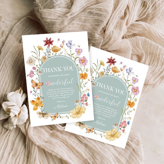 Meisje Wildflower 1e verjaardagsfeestje Bedankkaart