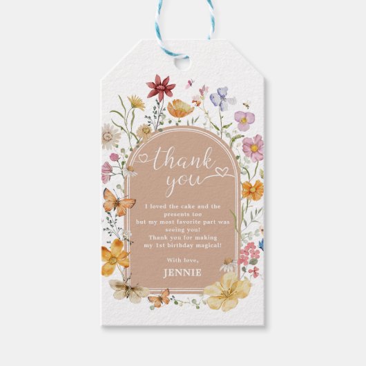 Meisje Wildflower 1e verjaardagsfeestje Cadeaulabel (Voorkant)