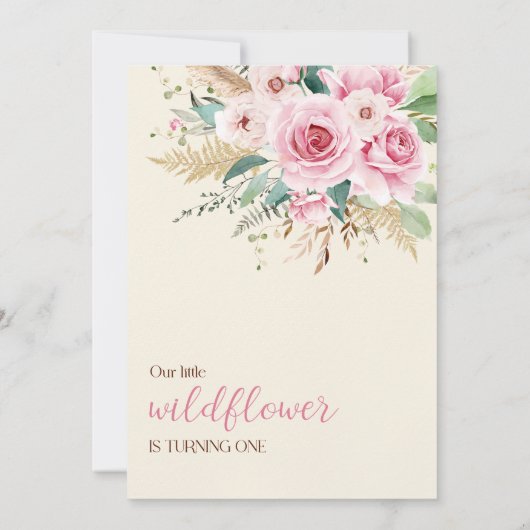 Meisje Wildflower 1e verjaardagsfeestje Kaart (Achterkant)