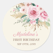 Meisje Wildflower 1e verjaardagsfeestje Ronde Sticker (Voorkant)