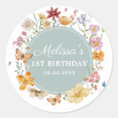 Meisje Wildflower 1e verjaardagsfeestje Ronde Sticker (Voorkant)