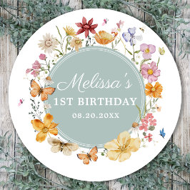 Meisje Wildflower 1e verjaardagsfeestje Ronde Sticker
