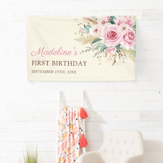 Meisje Wildflower 1e verjaardagsfeestje Spandoek (Insitu)